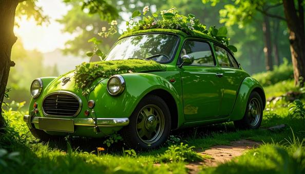 緑に覆われたエコカー 緑に覆われたエコカーの写真