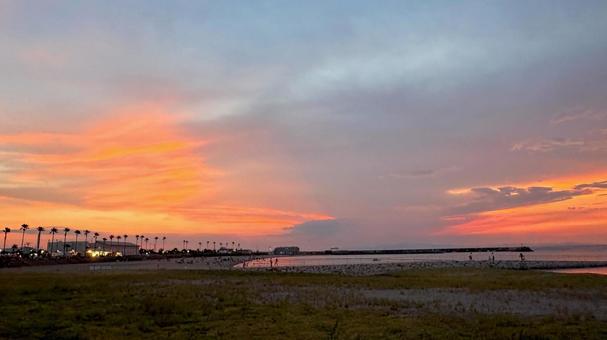 夕暮れ時の夏のビーチ① 夕暮れ時の夏のビーチ① 夕暮れ,ビーチ,夏の写真素材