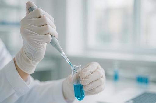 試薬を準備する手元クローズアップ 試薬を準備する手元クローズアップの写真