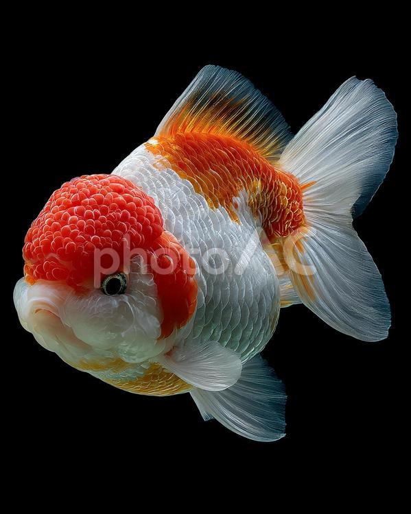黒い背景に映える紅白の金魚 金魚,観賞魚,魚の写真素材