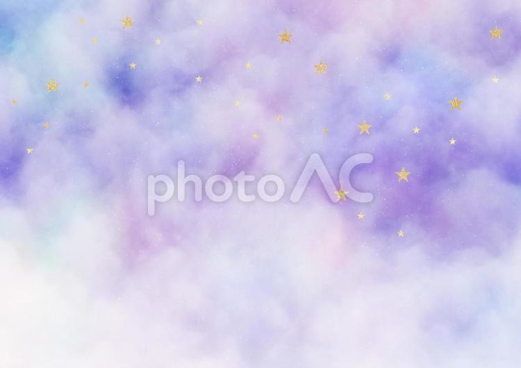 星雲と金色のラメの星　背景イラスト素材（紫色・青） 星雲,金色,ラメの写真素材