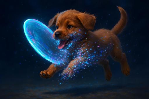 光輪を追う子犬の写真