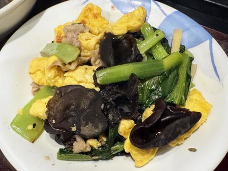 玉子とキクラゲのいりつけ 玉子とキクラゲのいりつけ 玉子とキクラゲ炒め,玉子とキクラゲのいりつけ,玉子の写真素材