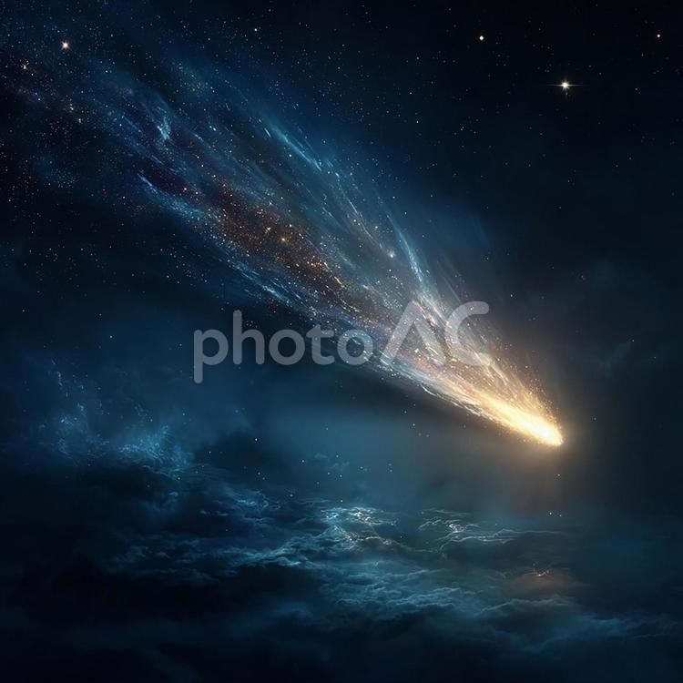 星々の間で煌めく：幻想的な光を放つ彗星 彗星,宇宙,星の写真素材