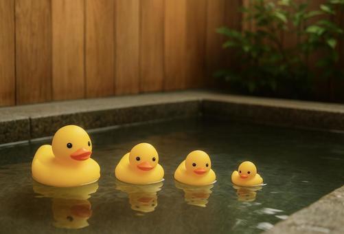 露天風呂に浮かぶアヒルたち 露天風呂に浮かぶアヒルたちの写真