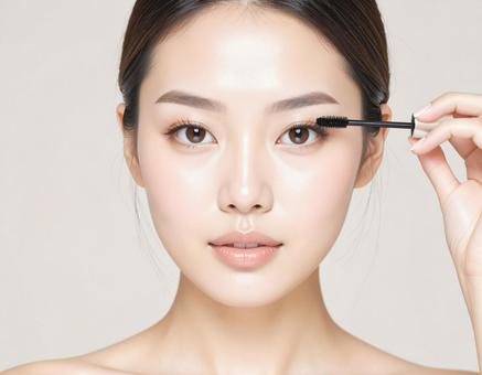 マスカラをする女性 マスカラをする女性の写真