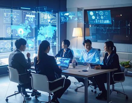 AIを駆使する未来的なオフィス風景の写真