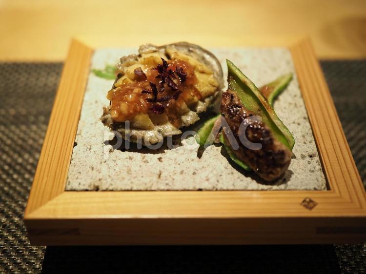 京都の創作鉄板料理屋のあわび あわび,懐石料理,レストランの写真素材