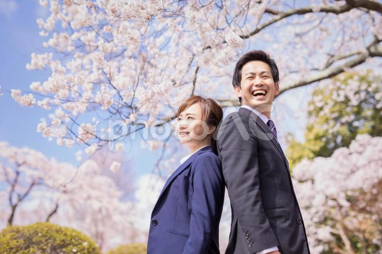 桜と会社員 桜,入社,ビジネスの写真素材