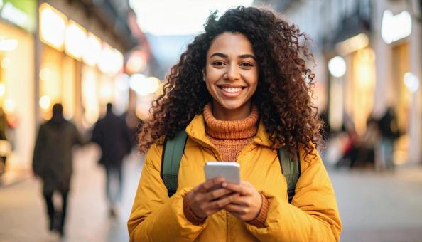 スマホと女性 スマホと女性の写真