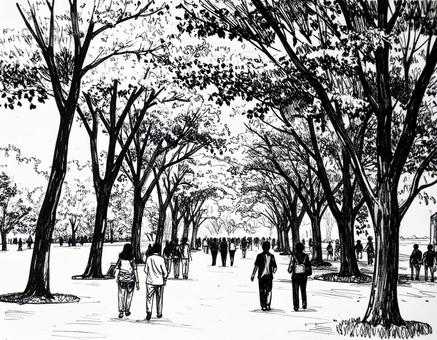 公園のパースのスケッチ素材 公園のパースのスケッチ素材の写真