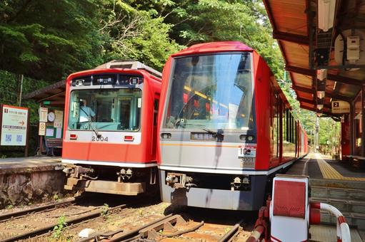 Hakone Tozan Railway, old and new, lined up, JPG