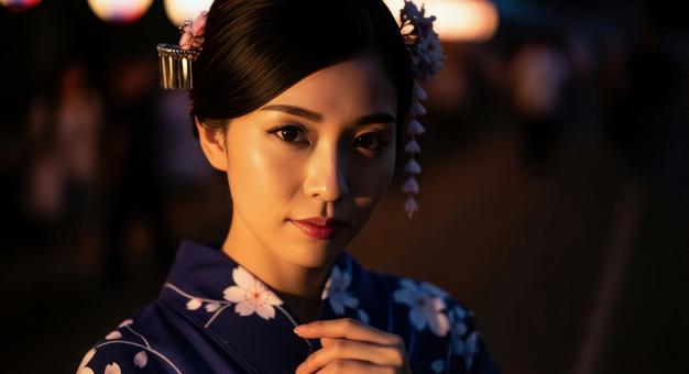 浴衣姿の日本人女性のポートレイト 浴衣姿の日本人女性のポートレイトの写真