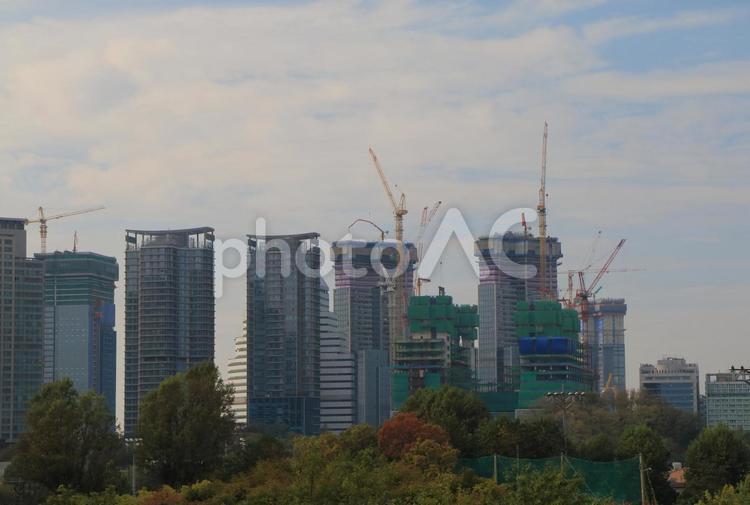 韓国　ソウルのタワーマンション建設現場 マンション,住宅,韓国の写真素材