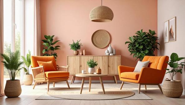 モダンでカラフルなリビングルームの写真