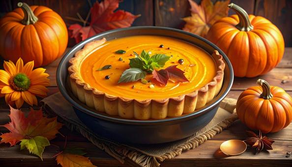ハロウィンの料理 かぼちゃパイ ハロウィンの料理 かぼちゃパイの写真