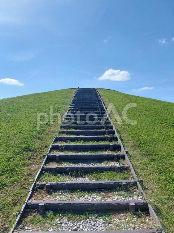 青空へと続く階段 階段,空,青空の写真素材
