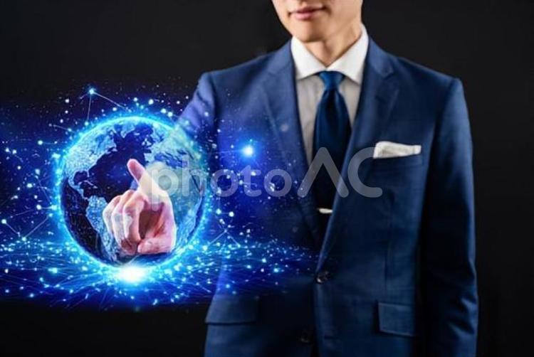 デジタルネットワークと男性ビジネスマン ネットワーク,ビジネス,地球の写真素材