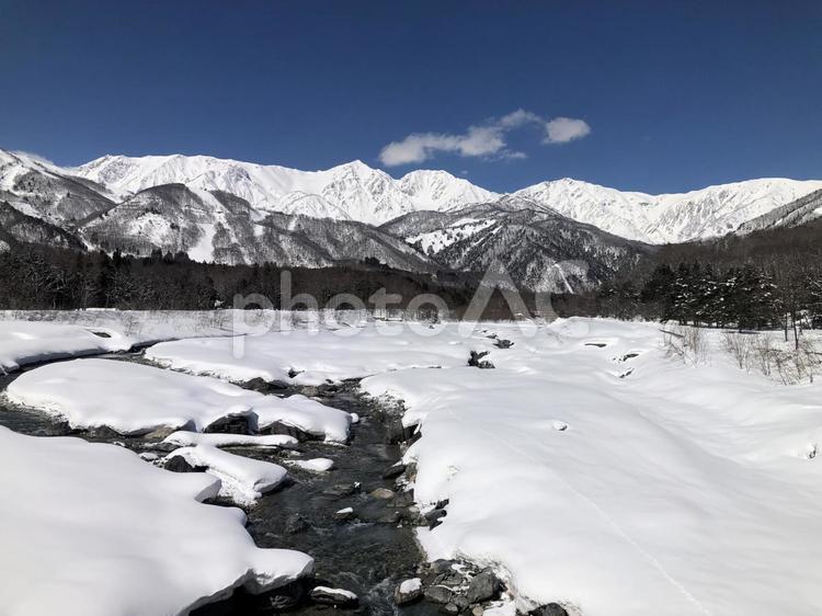 冬の北アルプス　白馬三山　長野県白馬村 北アルプス,冬,雪の写真素材