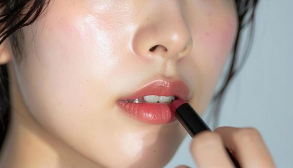 口紅をつける女性 口紅をつける女性の写真