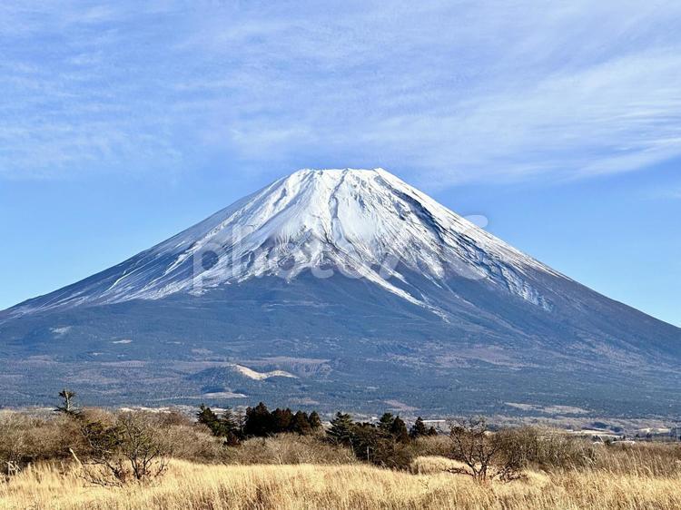 一月に見る富士山 富士山,冬,雪の写真素材