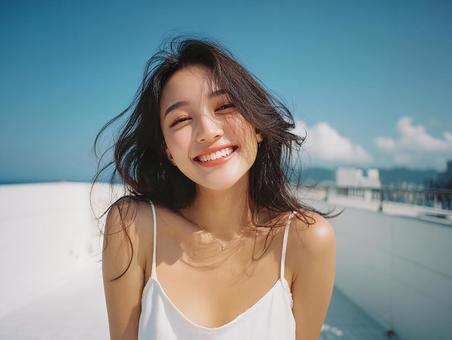 美しい自然光に包まれた女性の写真