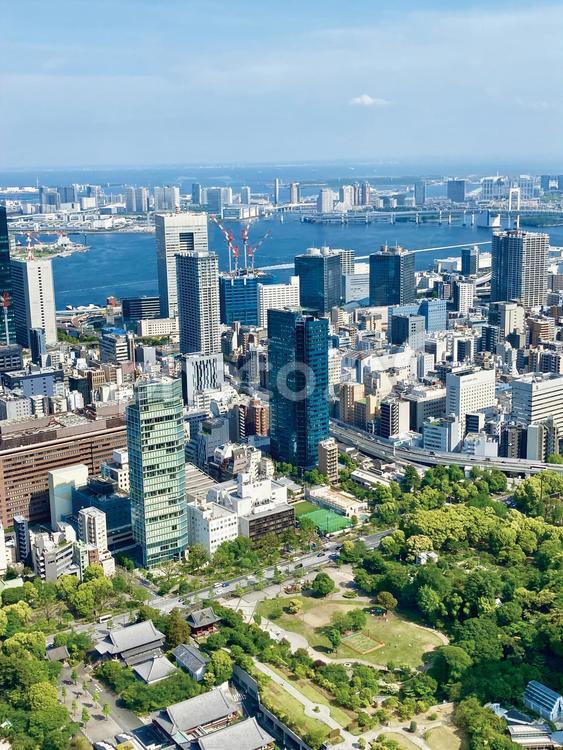 東京タワー展望台からの景色_東京湾方面 東京タワー,展望台,東京の写真素材