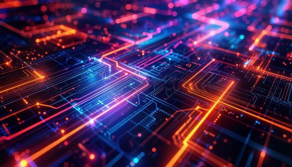 未来的な電子回路とデジタル技術の写真