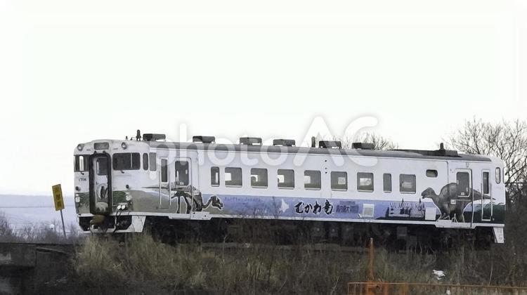 浜厚真駅停車予告板とキハ４０むかわ竜 キハ４０,キハ４０むかわ竜,廃車鉄道車両の写真素材
