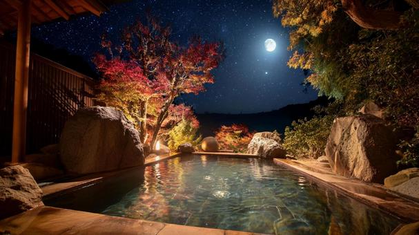 夜の露天風呂 夜の露天風呂の写真