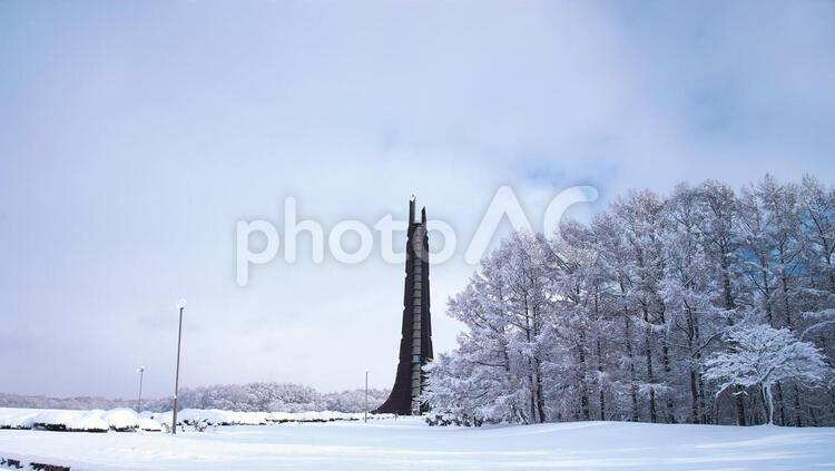 初冬の野幌森林公園 100年記念,シンボル,メモリアルの写真素材
