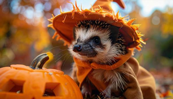 ハロウィンの仮装したハリネズミ ハロウィンの仮装したハリネズミの写真