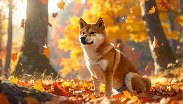 紅葉と柴犬の写真