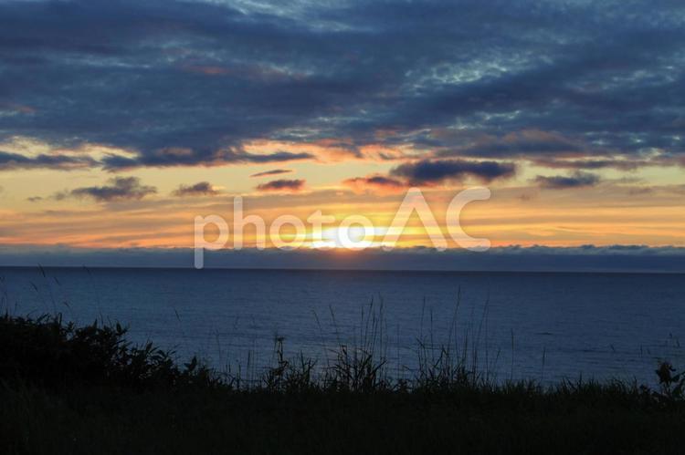 初山別村・みさき台公園からの夕暮れの海２ 北海道,初山別村,海の写真素材