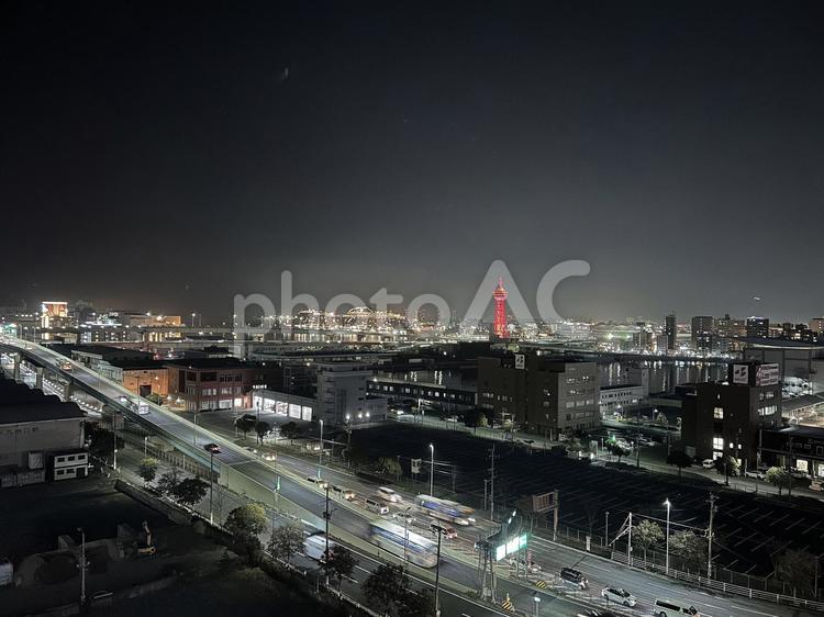 博多埠頭方面の眺望（夜間） 博多ポートタワー,ポートタワー,博多埠頭の写真素材