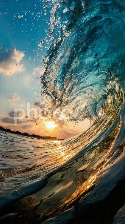 海と空が織りなす絶景 波,海,水しぶきの写真素材
