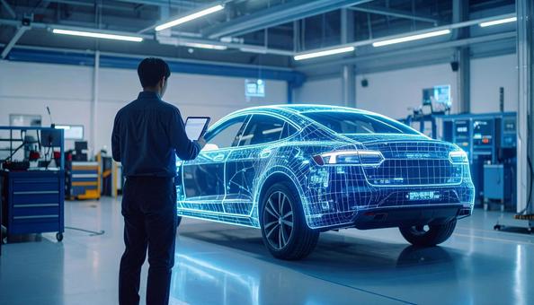 車にホログラムを投影して整備工場 車にホログラムを投影して整備工場の写真