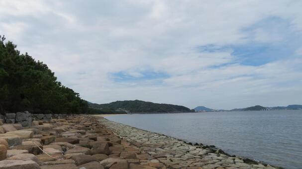 元寇防塁　防塁がある生の松原海岸 元寇防塁,石築地,蒙古襲来の写真素材