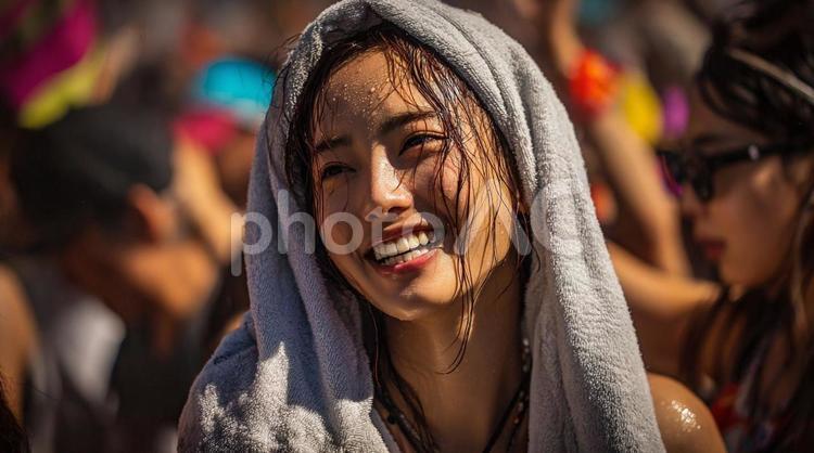 夏フェスで汗だくのお姉さん 08 夏,女性,音楽フェスの写真素材
