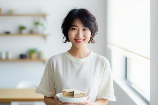 ケーキを手に持つ料理家05 ケーキを手に持つ料理家05の写真