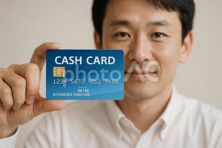 キャッシュカード キャッシュカード,日本人,男性の写真素材
