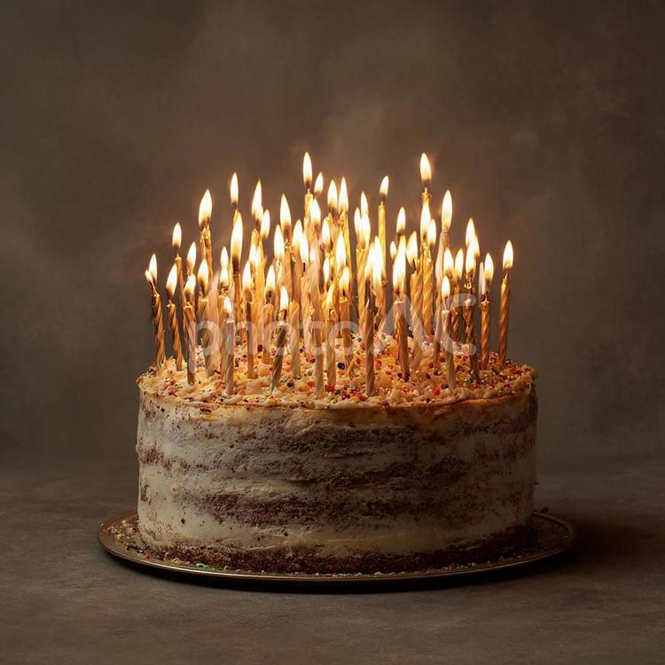 無数のろうそくが輝くバースデーケーキ 誕生日,ケーキ,バースデーケーキの写真素材
