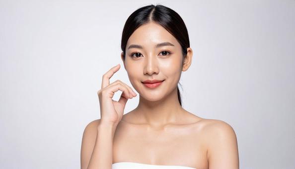 韓国風のスキンケアをする女性 韓国風のスキンケアをする女性の写真