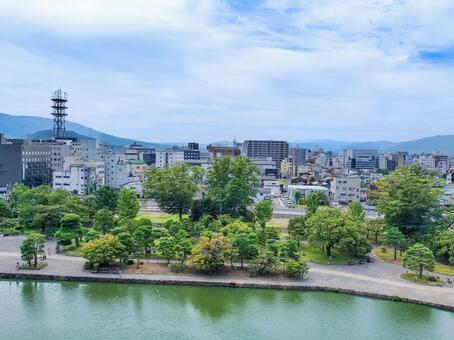 松本城　天守閣から　南側の内堀と街並み 松本城,天守閣,内堀の写真素材
