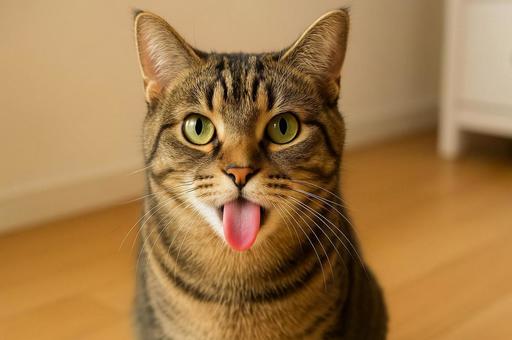 舌出し猫・かわいい表情のアップ写真・動物 舌出し猫・かわいい表情のアップ写真・動物の写真