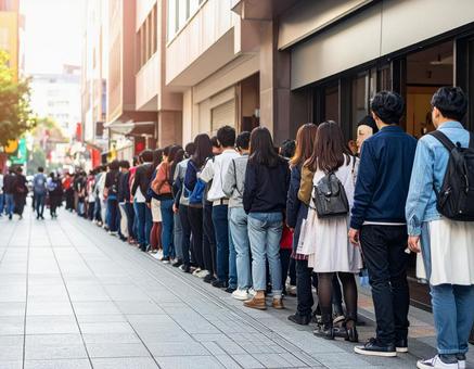 人気の店に並ぶ人々の行列イメージ 人気の店に並ぶ人々の行列イメージの写真
