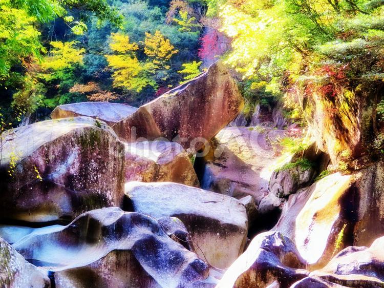 奇岩巨石・秋の鬼の舌震 奇岩,巨石,秋の写真素材