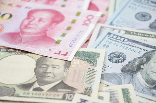 中国元 ドル紙幣 日本円 中国元 ドル紙幣 日本円 中国元,ドル,日本円の写真素材