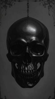 黒い頭蓋骨の置物 黒い頭蓋骨の置物の写真
