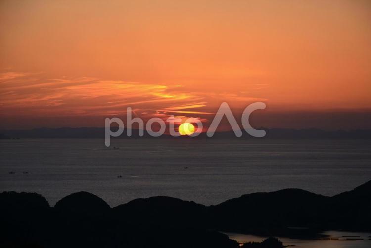 展海峰から見た九十九島の夕日 九十九島,展海峰展望台,展海峰公園の写真素材